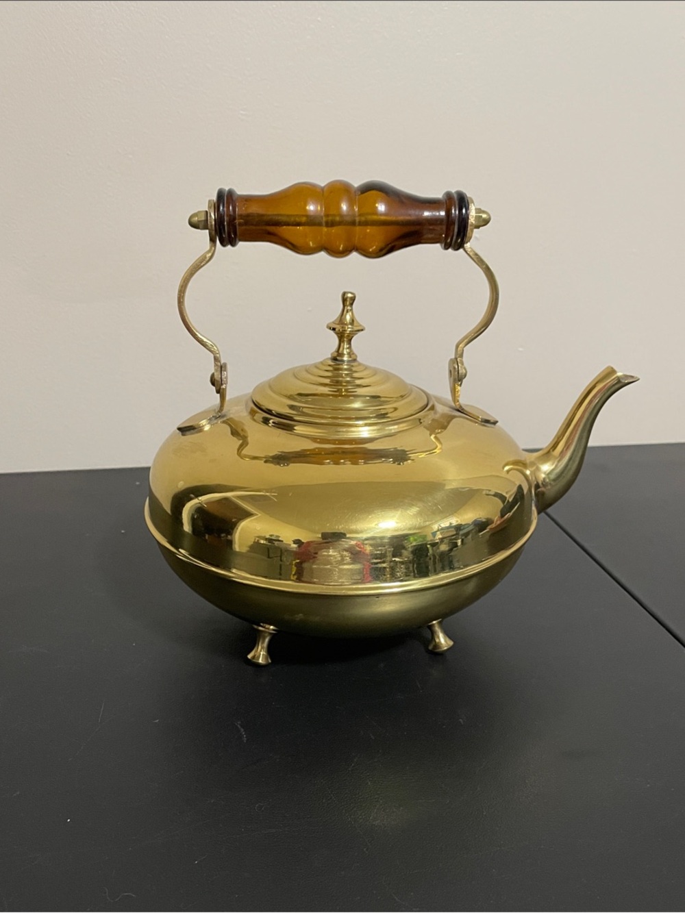 Vintage Brass Teapot with Amber Handle